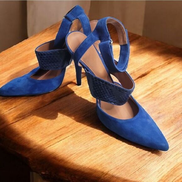 Sigerson Morrison DIANA Blue Suede Heels with Slingback Design 7.5 - Picture 1 of 6